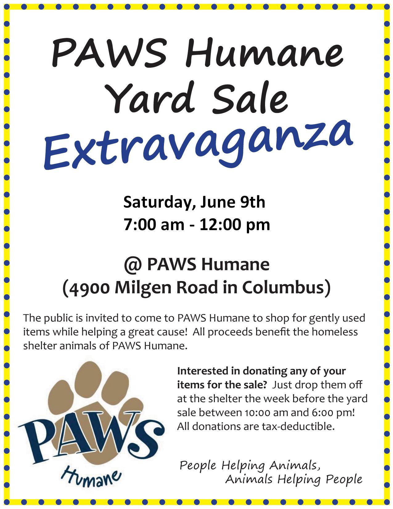 Yard Sale Extravaganza at PAWS Humane