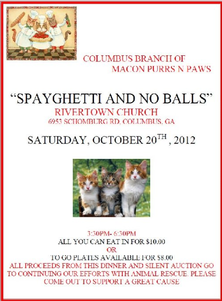 “Spayghetti And No Balls” Fundraiser For Macon Purrs ‘N’ Paws Animal Rescue