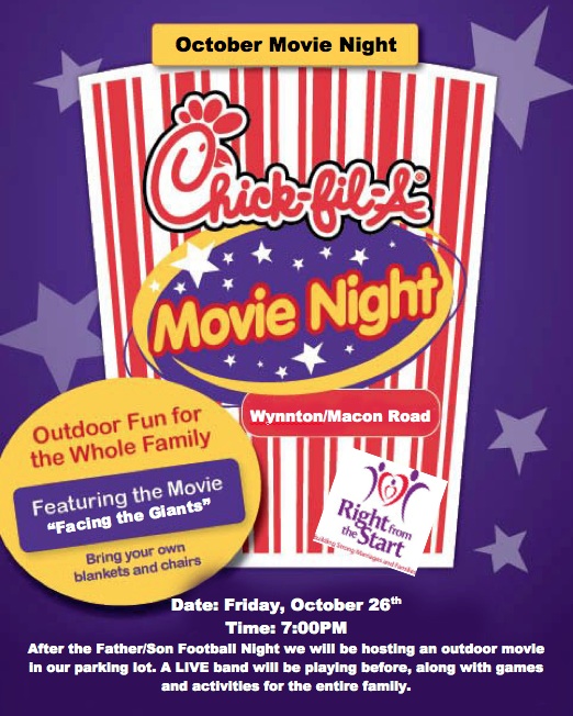 October Movie Night at Chick-fil-A Macon Rd