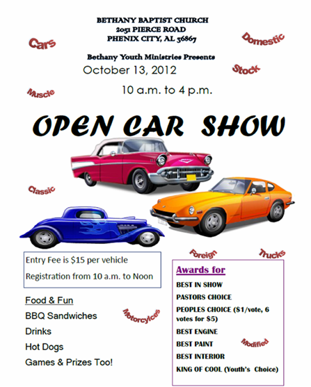 Bethany Baptist Church Youth Ministries’ Open Car Show