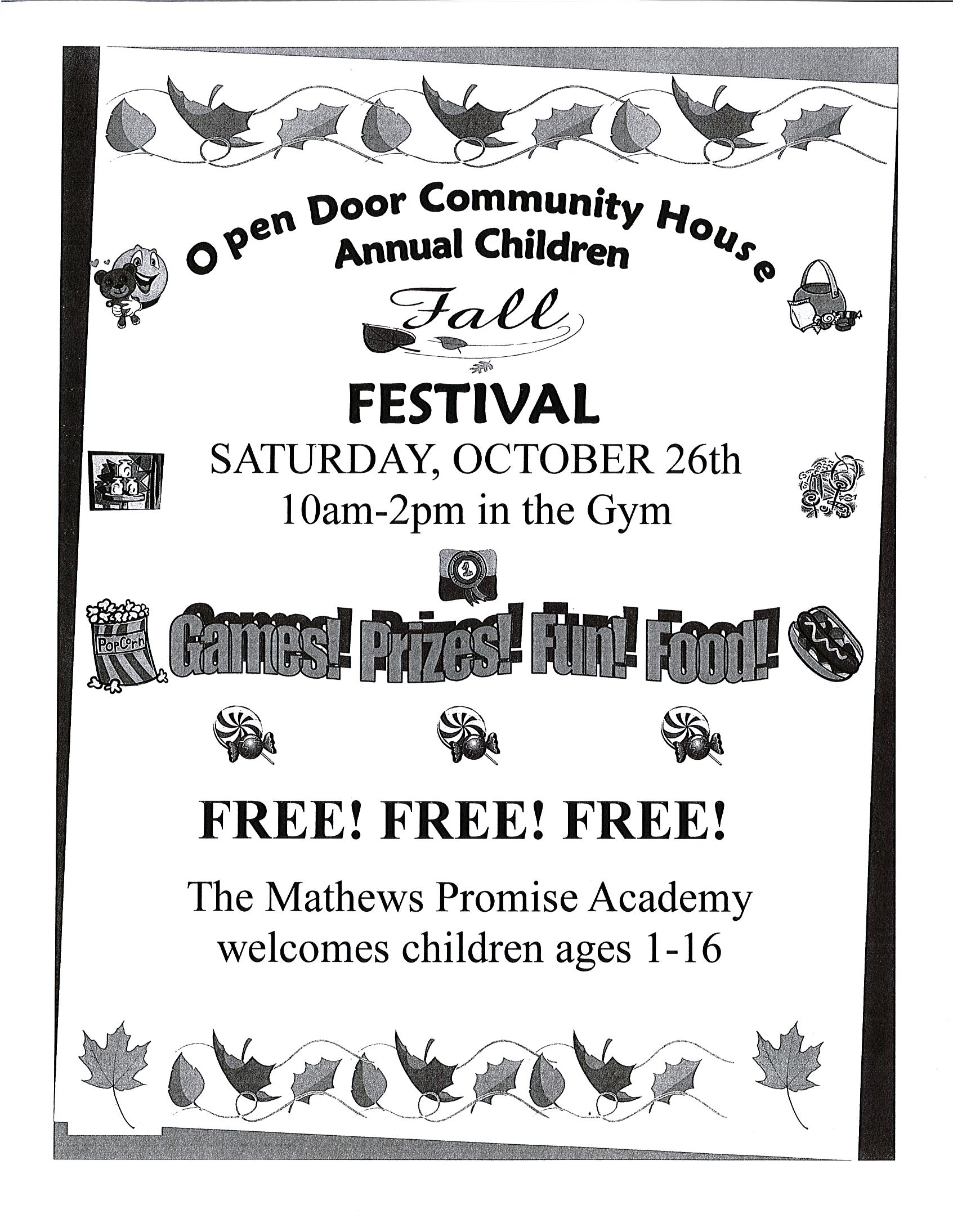 Open Door’s Annual Fall Festival (ages 1-16)
