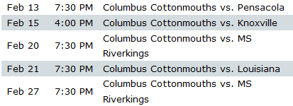 Columbus Cottonmouths Hockey Games for February 2015